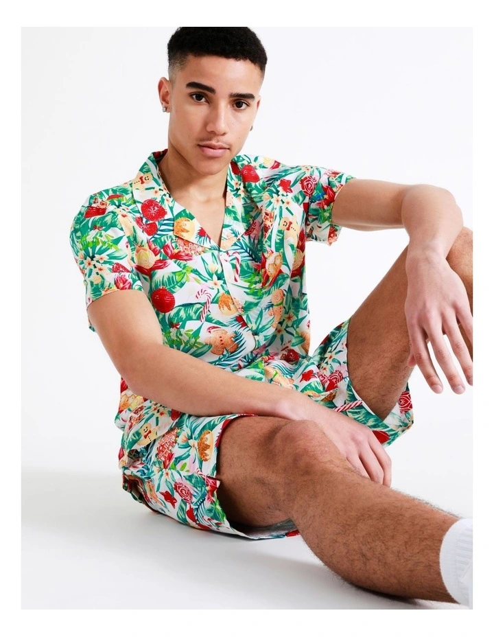 Coupon 𧨠Kenji Mistletoe Print Short Sleeve Rayon π Shirt In Green π - Image 4