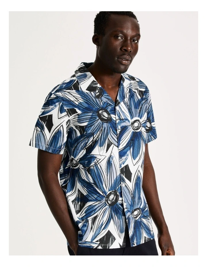 Budget β¨ Blaq Vanuatu Floral Print Short Sleeve Relaxed π Shirt In Navy π