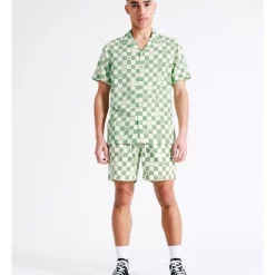 Best deal 🔔 Kenji Smiley Checkerboard Short Sleeve Rayon 👚 Shirt In Green 😍