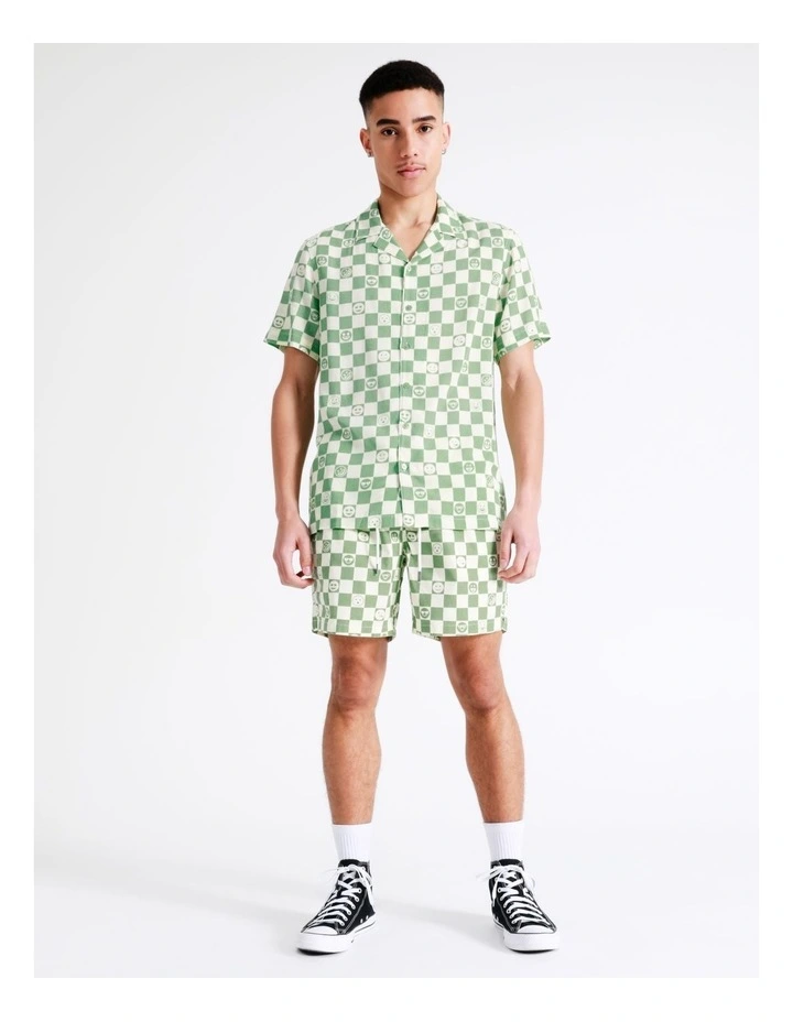 Best deal π Kenji Smiley Checkerboard Short Sleeve Rayon π Shirt In Green π