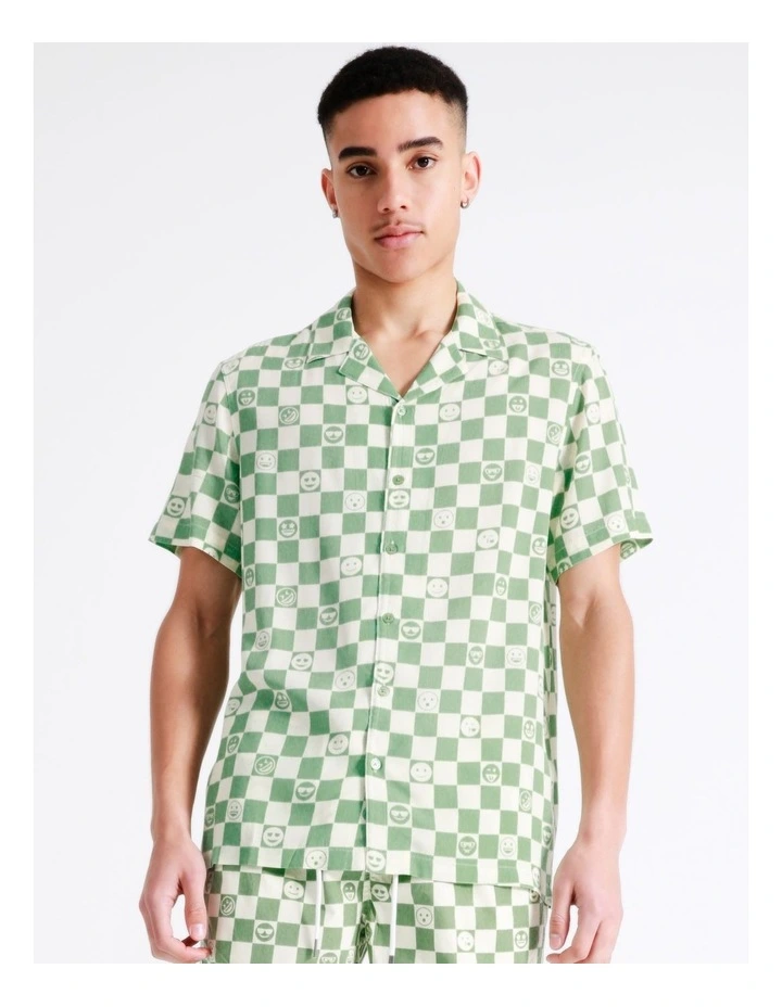 Best deal π Kenji Smiley Checkerboard Short Sleeve Rayon π Shirt In Green π - Image 2