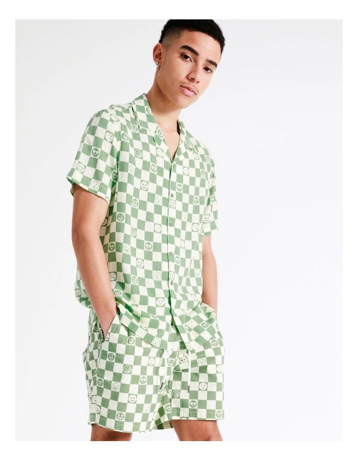 Best deal π Kenji Smiley Checkerboard Short Sleeve Rayon π Shirt In Green π - Image 4