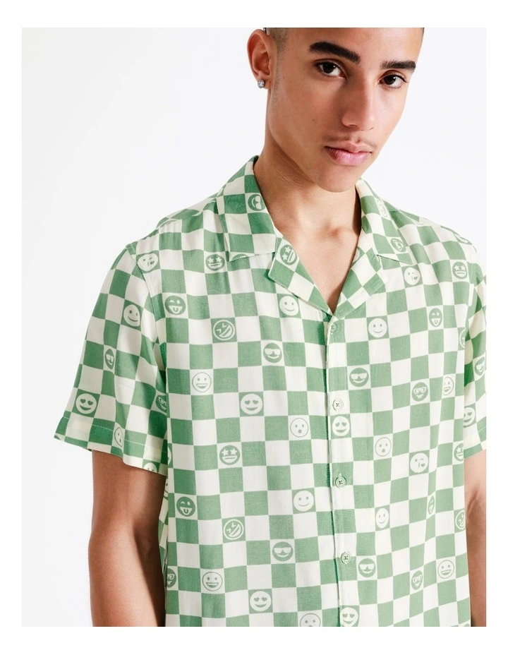 Best deal π Kenji Smiley Checkerboard Short Sleeve Rayon π Shirt In Green π - Image 5