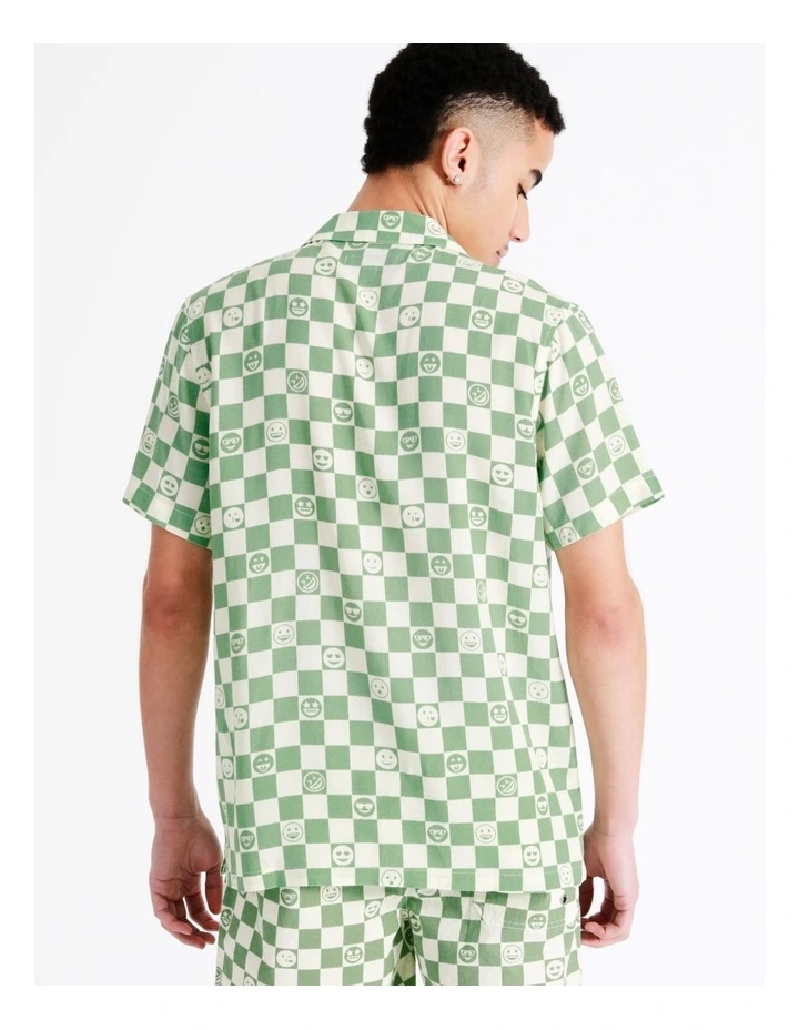 Best deal π Kenji Smiley Checkerboard Short Sleeve Rayon π Shirt In Green π - Image 6