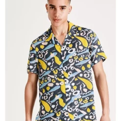 Outlet 🧨 Kenji Kazimir Abstract Print Short Sleeve Rayon 👕 Shirt In Blue 🧨