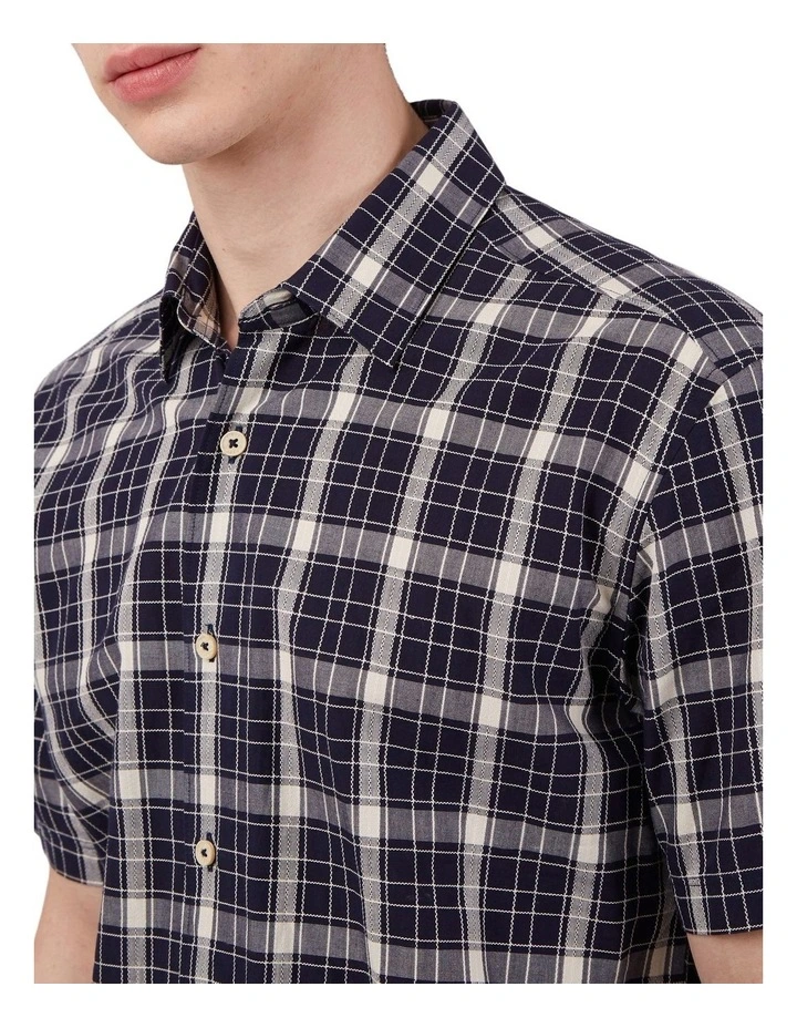 Budget π Ben Sherman Textured Check Short Sleeve π Shirt In Marine π - Image 3