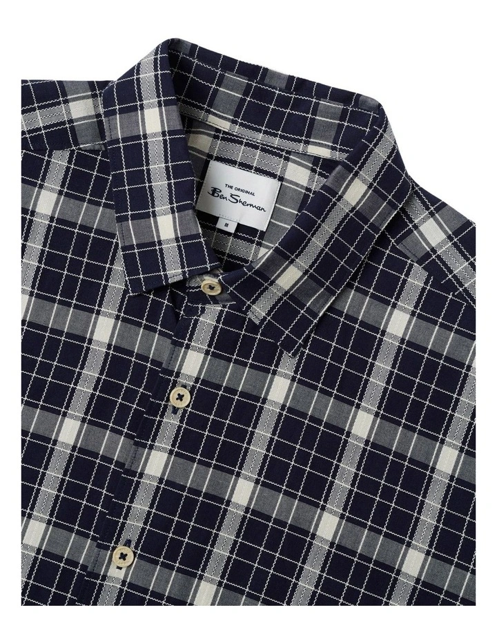 Budget π Ben Sherman Textured Check Short Sleeve π Shirt In Marine π - Image 5