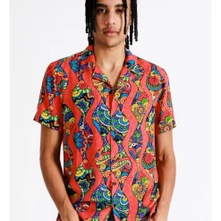 Hot Sale 👍 Kenji Double Helix Print Short Sleeve Rayon 👚 Shirt In Red ✔️