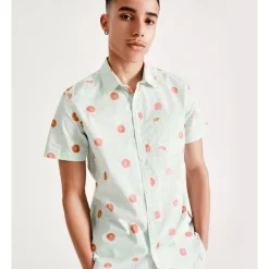 Top 10 😍 Kenji Grapefruit Textured Convo Print Short Sleeve 👚 Shirt In Green 😀