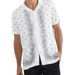 Best Sale 🌟 French Connection Scarf Print Camp Collar Classic Fit 👚 Shirt 🔔