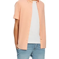 Flash Sale 😍 Tommy Hilfiger Flex Oxford Short Sleeve 👚 Shirt In Hawaiian Orange 😍