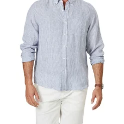 New 😀 Gazman Pure French Linen Stripe Long Sleeve 👕 Shirt In Navy 😍