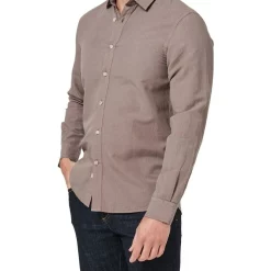 Cheap 🛒 Blazer Collins Long Sleeve Linen Blend 👕 Shirt In Coffee 🎁