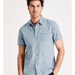 Deals 🥰 Maddox Kai Convo Print Short Sleeve 👚 Shirt In Denim ✔️