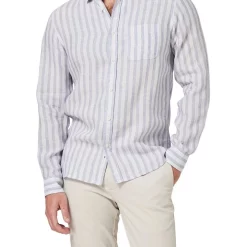 Brand new 🎉 Blazer Dominic Long Sleeve Linen Stripe 👕 Shirt In Purple Multi 🎁