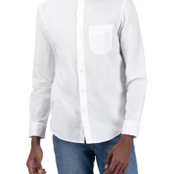 Budget 🧨 American Eagle Linen Band Collar Button-Up 👕 Shirt In White 👍