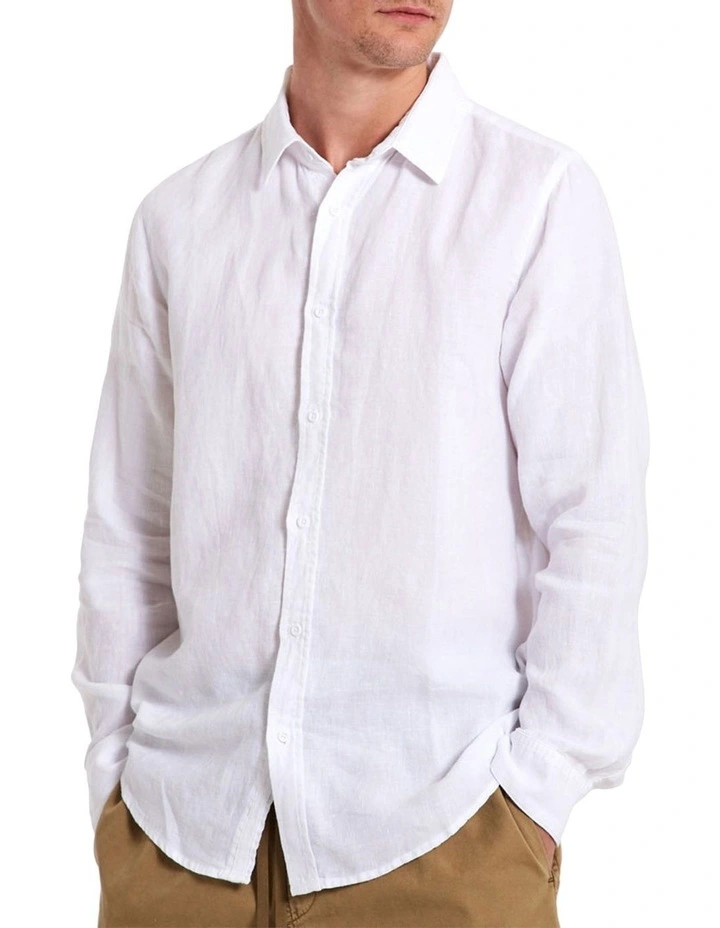 Outlet π Mr Simple Linen Long Sleeve π Shirt White π - Image 4
