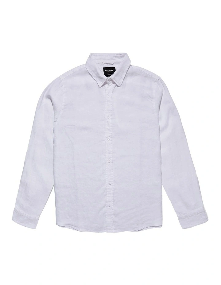 Outlet π Mr Simple Linen Long Sleeve π Shirt White π - Image 5