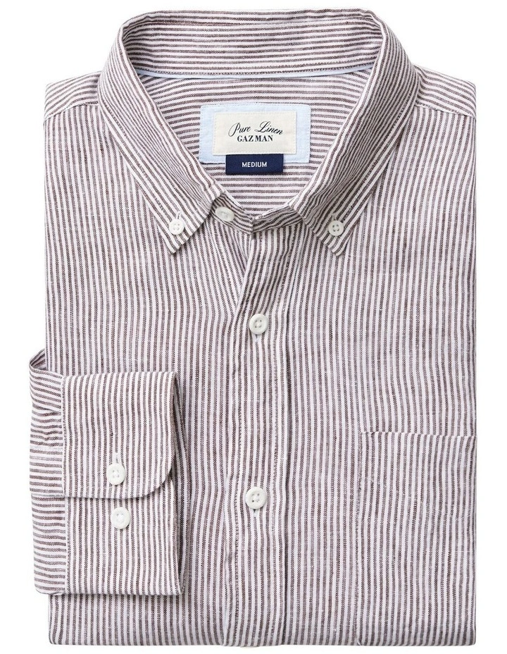 New π₯ Gazman Pure French Linen Fine Stripe Long Sleeve π Shirt In Brown β - Image 5