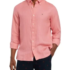 Brand new 👍 Tommy Hilfiger Premium Linen Long Sleeve 👚 Shirt In Cherry 🔔