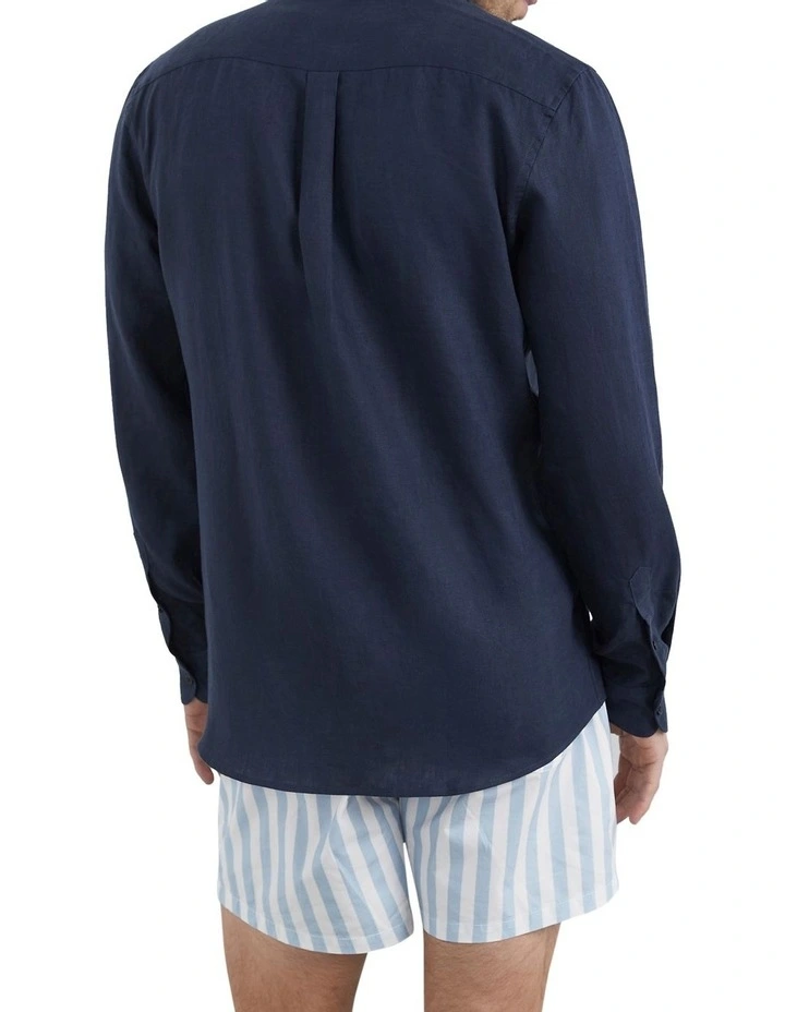 Wholesale π French Connection Linen Classic Fit π Shirt In Marine Blue β - Image 3