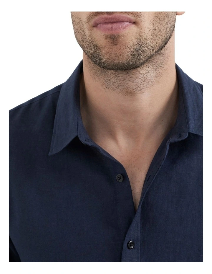 Wholesale π French Connection Linen Classic Fit π Shirt In Marine Blue β - Image 4