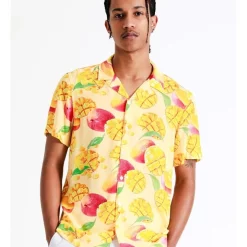 Brand new 🌟 Kenji Mango Print Short Sleeve Rayon 👕 Shirt In Yellow ✨