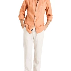 Best deal 🎁 Coast Clothing Co Long Sleeve Linen 👕 Shirt In Rust 🛒