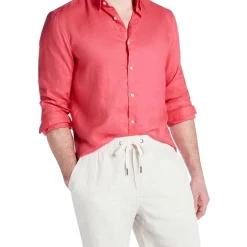 New 🥰 Marcs Felix Linen Long Sleeve 👕 Shirt In Strawberry 😍