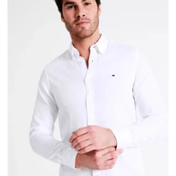 Promo 😍 Tommy Hilfiger Flex Dobby Long Sleeve 👕 Shirt In White 👍