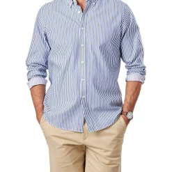 Hot Sale 🔥 Gazman Casual Double Faced Stripe Long Sleeve 👚 Shirt In Navy ⌛