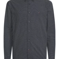 Discount ✨ Tommy Hilfiger Flex Mini Geo Print Long Sleeve 👕 Shirt In Carbon Navy/White ✨