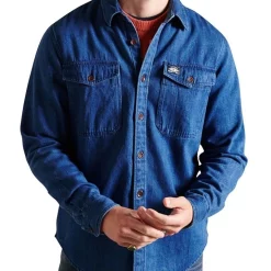 Promo 🌟 Superdry Denim Work 👚 Shirt In Mid Blue Wash 😍