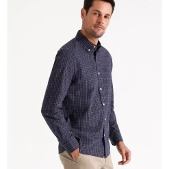 Cheap 👍 Reserve Bowie Check Long Sleeve 👕 Shirt In Navy 🎁