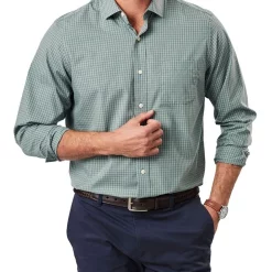 Best Sale 😍 Gazman Easy Care Melange Check Long Sleeve 👕 Shirt In Forest ❤️