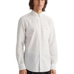 Outlet 😀 Gant The Broadcloth Long Sleeve 👕 Shirt In White ⌛