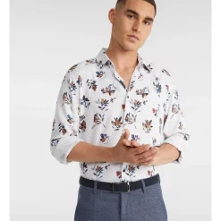 Flash Sale 😉 Yd. Atwell Linen Blend Print 👕 Shirt In White 🔥