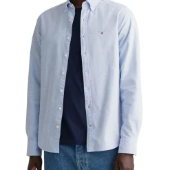Discount 💯 Gant The Oxford Long Sleeve 👚 Shirt Slim Broadcloth In Blue 🥰