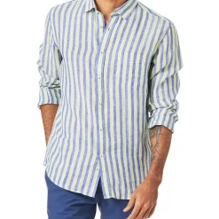 Best Pirce 🤩 Blazer Dominic Long Sleeve Linen Stripe 👚 Shirt In Lime/Navy 👍