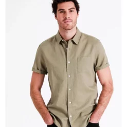 Deals 👏 Maddox Lennon Linen Short Sleeve 👕 Shirt In Khaki 🤩