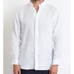 Promo 😀 DESTii Long Sleeve Linen 👕 Shirt In White 🛒