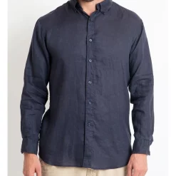 Outlet 😉 DESTii Long Sleeve Linen 👕 Shirt In Navy 🛒