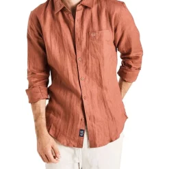 Outlet 🔔 Coast Clothing Co Long Sleeve Linen 👚 Shirt In Burnt Orange 😍