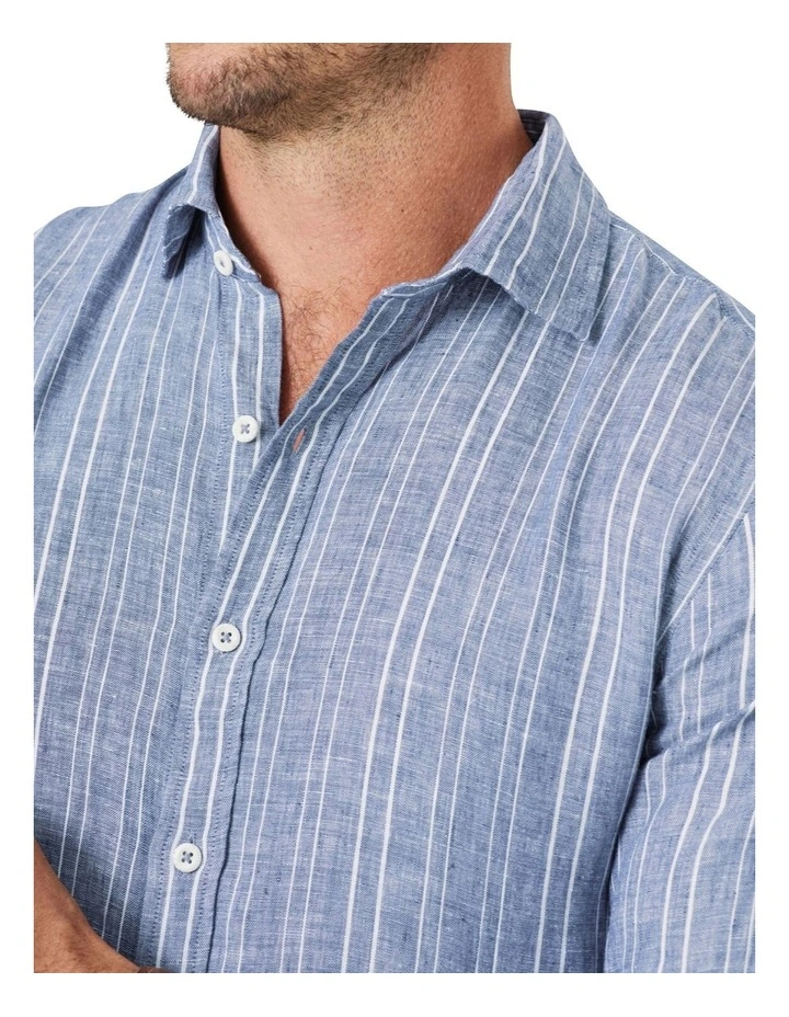Brand new π Gazman Tailored French Linen Stripe Long Sleeve π Shirt In Blue π― - Image 3