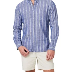 Hot Sale 🎁 Blazer Palermo Long Sleeve Linen Blend 👕 Shirt In Navy 😀