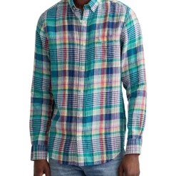Cheapest 💯 Gant Regular Linen Madras Long Sleeve 👚 Shirt In Aqua Green 🔔