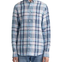 Top 10 🔥 Gant Regular Linen Madras Long Sleeve 👕 Shirt In Capri Blue 🌟