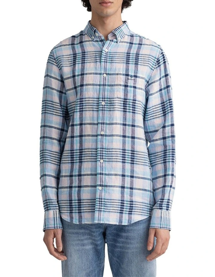 Top 10 π₯ Gant Regular Linen Madras Long Sleeve π Shirt In Capri Blue π