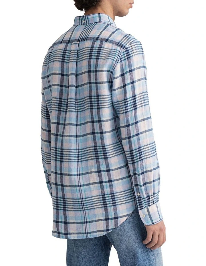 Top 10 π₯ Gant Regular Linen Madras Long Sleeve π Shirt In Capri Blue π - Image 2