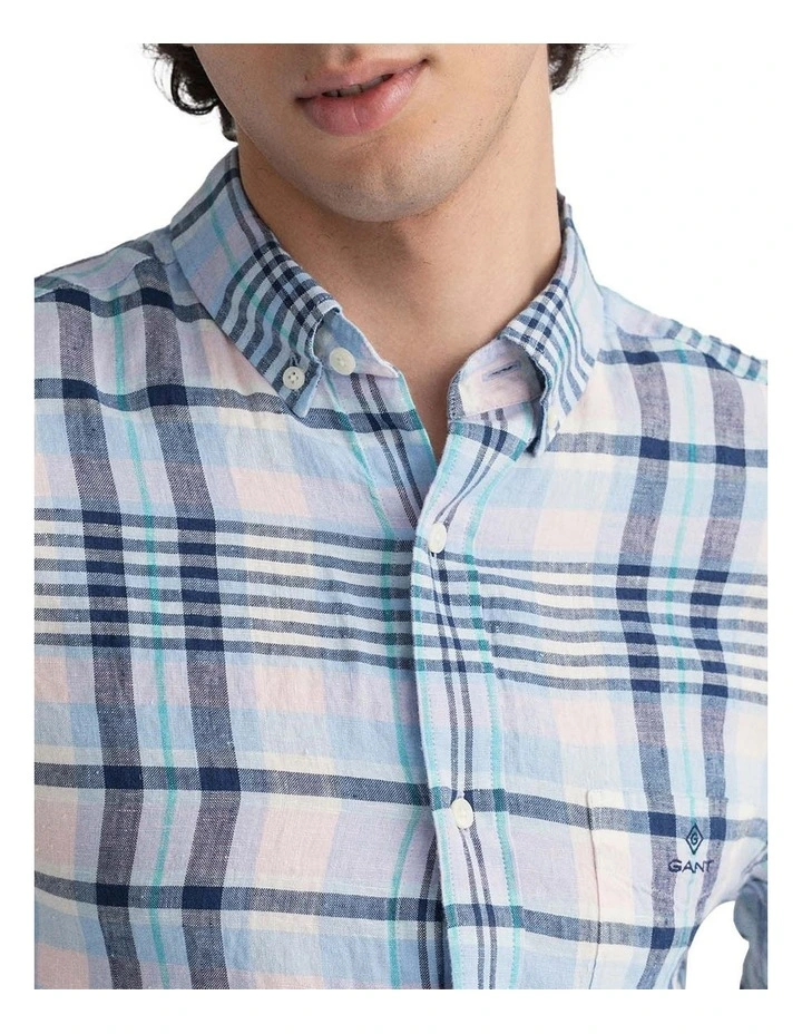 Top 10 π₯ Gant Regular Linen Madras Long Sleeve π Shirt In Capri Blue π - Image 3